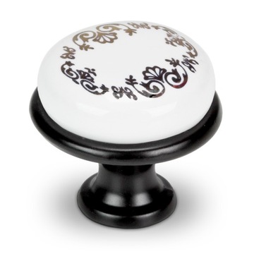 GAŁKA MEBLOWA CZARNA GAŁKA DO SZAFKI SZUFLADY PORCELANOWA ZE WZOREM RETRO