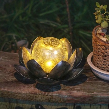 Lampa Solarna LED Lotos Kwiat Duża Świecąca Kula Ozdobna Leżąca