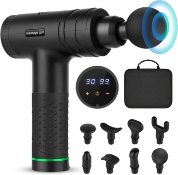 Profesjonalny pistolet do masażu 30 prędkości 8 głowic cichy 40dB + ETUI
