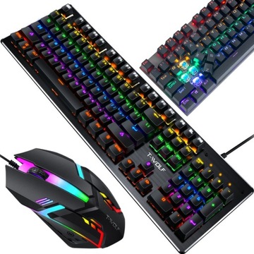 KLAWIATURA MYSZKA GAMINGOWA PODŚWIETLANA ZESTAW dla GRACZY CICHA RGB LED
