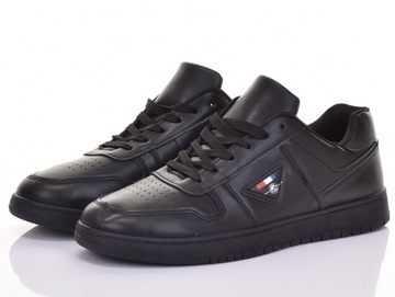 TRAMPKI MĘSKIE BUTY SKÓRZANE SNEAKERSY NISKIE CZARNE
