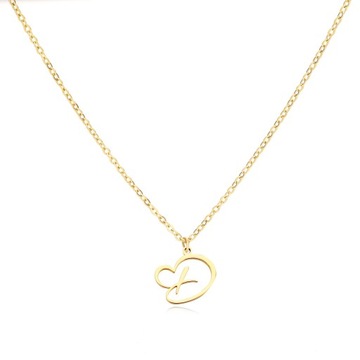 Heart Initial Letter Necklace for Women Gold Color Stainless Steel
