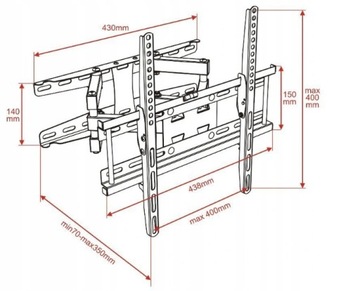 Незаметная настенная вешалка для телевизора - 65, регулируемый поворотный механизм VESA