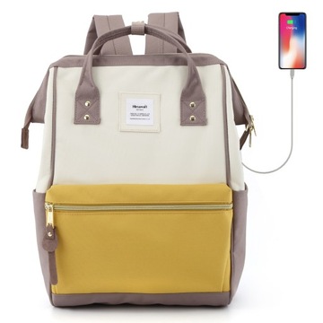 Plecak do samolotu Himawari 9001 na laptopa 13,3 USB liliowo-beżowo-żółty