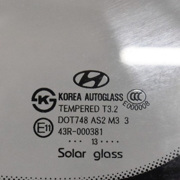 HYUNDAI GENESIS COUPE ZADNÍ PRAVÁ TROJŮHELNÁ SKLO (OKNO) AS2 43R-000381 2014