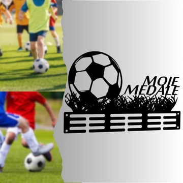 Organizer Uchwyt na medale Wieszak DREWNIANY Czarne Moje Medale Piłka Nożna