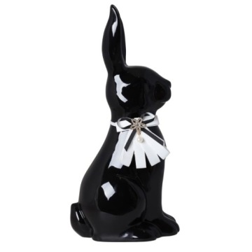 ЧЕРНЫЙ КЕРАМИЧЕСКИЙ КРОЛИК С БЕЛО-ЧЕРНЫМ БАНТОМ