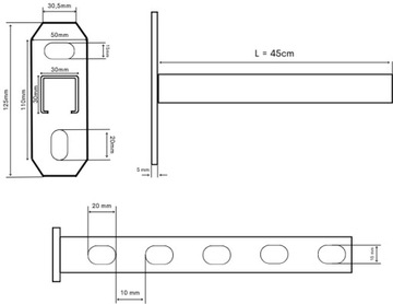 Wspornik Ścienny OCYNK KONSOLA Uchwyt na Ścianę T 30x30 mm 45 cm wieszak