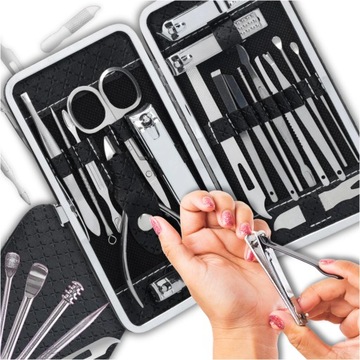 Zestaw Manicure Cążki Nożyczki Paznokci 19 el Etui PEDICURE ETUI PRZYBRONIK