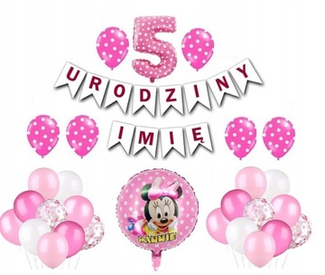 Myszka Minnie 5 Urodziny Zestaw Balony Baner Imię