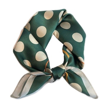 Apaszka 100% Jedwab Damska Bandana Chusta 53cm uniseks zielony Kropki