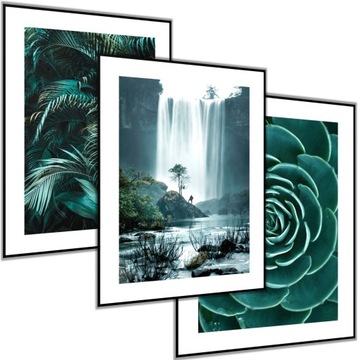 3 x PLAKAT OBRAZ 50x70 liście woda palma turkus