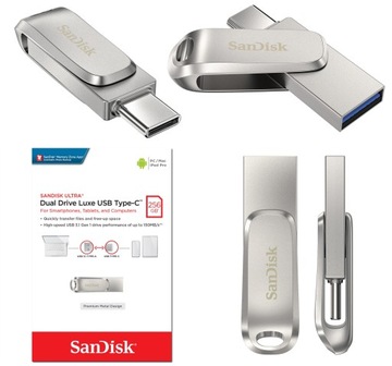 PENDRIVE PAMIĘĆ USB 256GB 2W1 USB USB-C OTG SANDISK 150MB/S SMARTFON