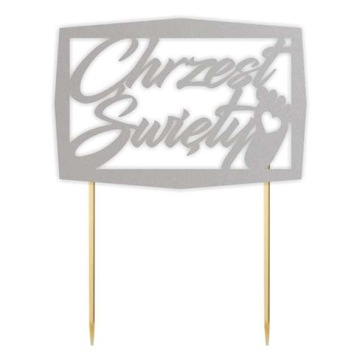 TOPPER papier TORT CHRZEST ŚWIĘTY srebrny RAMKA