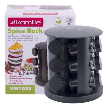 ВРАЩАЮЩАЯСЯ ПОДСТАВКА ДЛЯ СПЕЦИЙ, 12 БАНОЧЕК, ЧЕРНАЯ