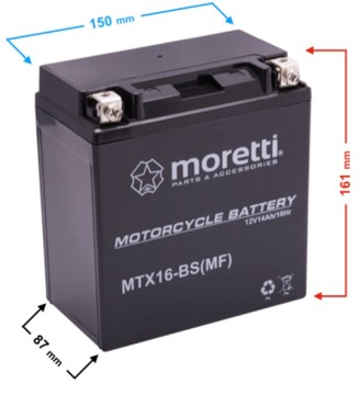 Akumulator do motocykla, do kosiarki 14Ah 12V 230A AGM GEL Moretti 2024r