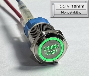 Przycisk podświetlany LED ENGINE START silnika 19mm 12V 24V Zielony Mo