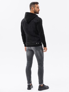 Kurtka męska jeansowa katana z kapturem czarna OM-JADJ-0124 XL