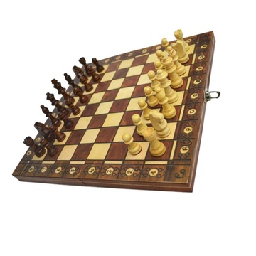 Składane drewniane szachy Gra podróżna 3 w 1 Warcaby szachowe Backgammon dla