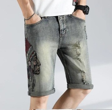 Ripped Graphic Men's Short Jeans Pants Multi Color
