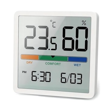 TERMOMETR HIGROMETR STACJA POGODY ZEGAR LCD Wnętrz