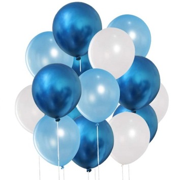 Balony ZESTAW urodzinowe BIAŁE NIEBIESKIE x24