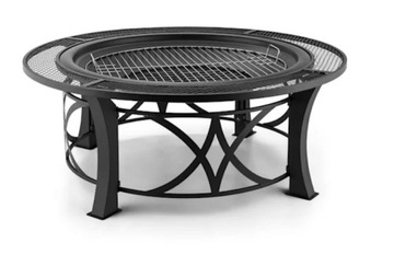 САДОВАЯ ПЕЧЬ-ГРИЛЬ КАМИН Ø95 СМ КРУГЛАЯ РЕШЕТКА КРЫШКА СТАЛЬ ЧЕРНАЯ