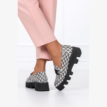 MOKASYNY DAMSKIE PÓŁBUTY SKÓRZANE NA PLATFORMIE 40