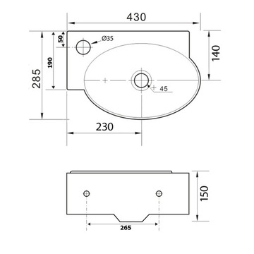 Sapho RIBERA асимметричная настенная раковина AR498