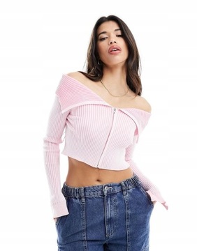 SWETER ZIP PRĄŻKI O65 NH8__S MISSY EMPIRE ROZPINANY RÓŻOWY