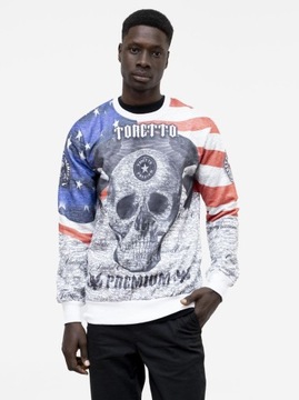 BLUZA MĘSKA BEZ KAPTURA BAWEŁNIANA KOLOROWA Biała Catch Toretto Czaszka M