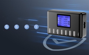 ЗАРЯДНОЕ УСТРОЙСТВО USB 8-ПОРТОВАЯ ЗАРЯДНАЯ СТАНЦИЯ 12А С ЖК-ДИСПЛЕЕМ