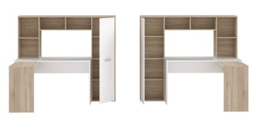 Угловой письменный стол с полкой NET106 ERBB541, белый/дуб Сонома, FORTE, FREE