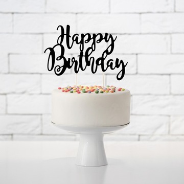Topper na tort Happy Birthday - Czarny