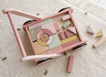 Маленькая голландская тележка с кубиками Pink Flowers WOOD