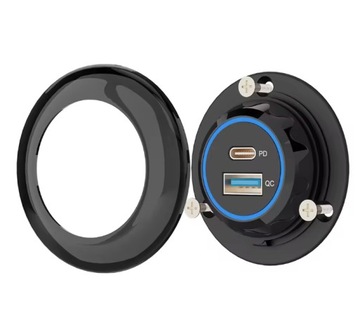 USB-зарядное устройство PD3.0 QC3.0 Монтаж 12В 24В Светодиод Синий Круглый 48Вт