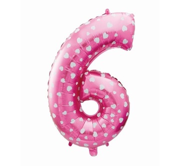 Balon foliowy Cyfra 6 różowa w serca 61 cm Party