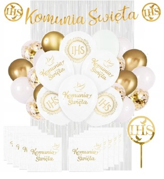Zestaw dekoracji Komunia, BALONY , na komunię baner kurtyna