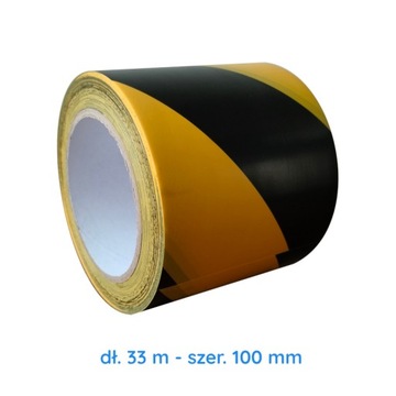 Taśma samoprzylepna do podłogi BHP żółto-czarna, magazynowa 100 mm / 33 m
