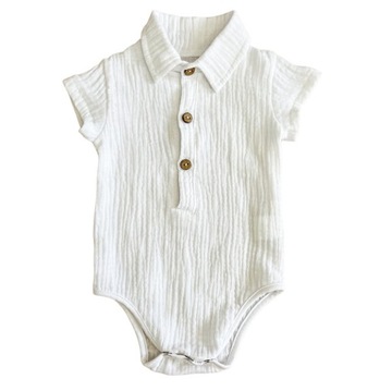 Eleganckie BODY koszula krótki rękaw 80/86 białe muślin chrzest
