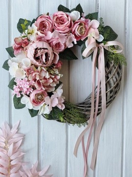 WIANEK KWIATOWY NA DRZWI STROIK WIENIEC RÓŻOWY