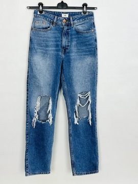 Jeansowe spodnie rurki dziury XS 34 River Island