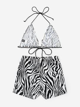 C0B129 KOMPLET TOP WIĄZANY SPODENKI ZEBRA SHEIN L