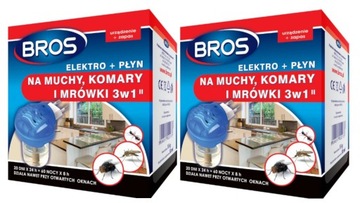 2X BROS ELEKTROFUMIGATOR Z PŁYNEM NA MUCHY KOMARY MRÓWKI 60 NOCY OCHRONY