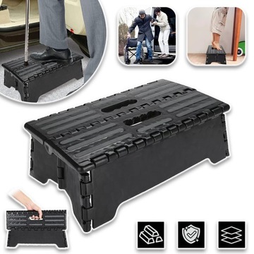 TABORET SKŁADANY KRZESŁO STOPIEŃ ANTYPOŚLIZGOWY CZARNY DRABINKA 13CM STOŁEK