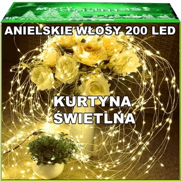 WŁOSY ANIOŁA 200 LED WODOSPAD LAMPKI CHOINKOWE BIAŁE CIEPŁE KURTYNA Baterię
