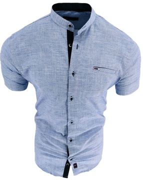 KOSZULA MĘSKA BŁĘKITNA KRÓTKI RĘKAW SIGN STÓJKA L 41/42