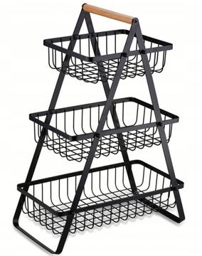 3-ЯРУСНАЯ КОРЗИНА ДЛЯ ФРУКТОВ, ЧЕРНЫЙ ЦВЕТ, ПОДСТАВКА, МЕТАЛЛИЧЕСКАЯ КОРЗИНА