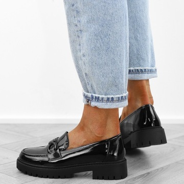 Черные женские туфли, легкие, удобные лакированные мокасины ХО-1661, y.39