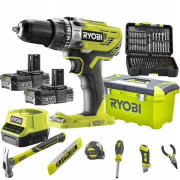 RYOBI ДРЕЛЬ/ОТВЕРТКА 2x2Ah + КОРОБКА + СВЕРЛА